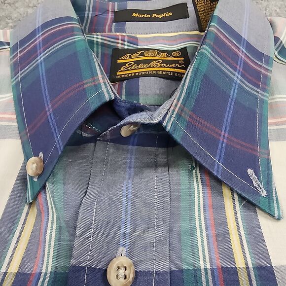 Eddie Bauer Shirt Mens Large Plaid Marin Poplin Long Sleeve Button Down VTG 90s - Picture 11 of 16